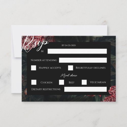 Calligraphy Floral Gothic Wedding RSVP Card