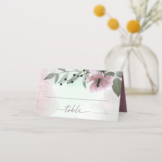 Calligraphy Floral Monogram Mauve ID771 Place Card (Front)