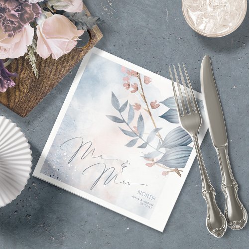 Calligraphy Floral Mr and Mrs Dusty Blue ID771 Napkins