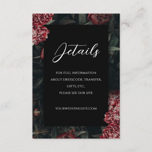 Calligraphy Floral Peony Gothic Wedding  Enclosure Card