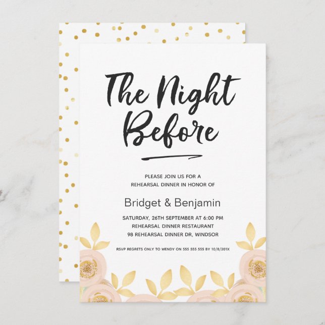 Calligraphy Floral Rehearsal Dinner Invitation (Front/Back)