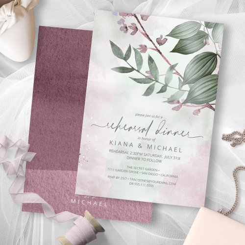 Calligraphy Floral Rehearsal Dinner Mauve ID771 Invitation