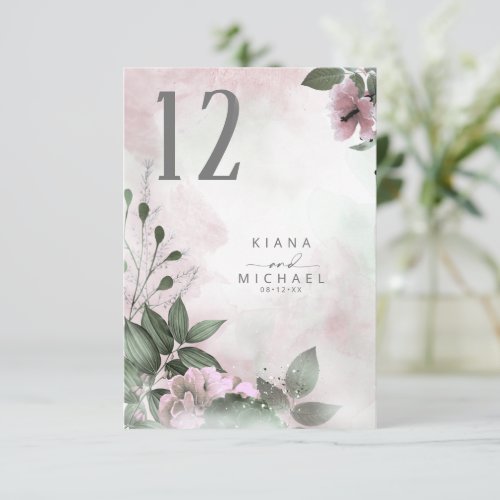 Calligraphy Floral Table Number Mauve ID771