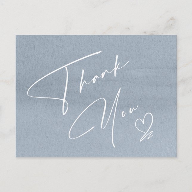 Calligraphy Floral Thank You Dusty Blue ID771 Announcement Postcard (Front)