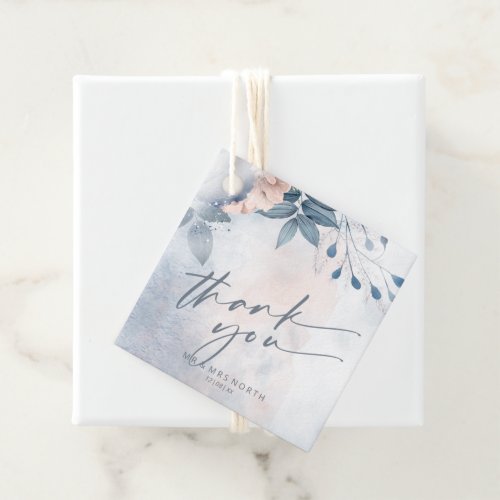Calligraphy Floral Thank You Dusty Blue ID771 Favor Tags