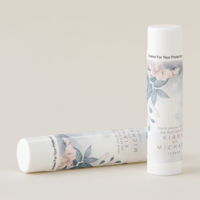 Calligraphy Floral Thank You Dusty Blue ID771 Lip Balm (Front)