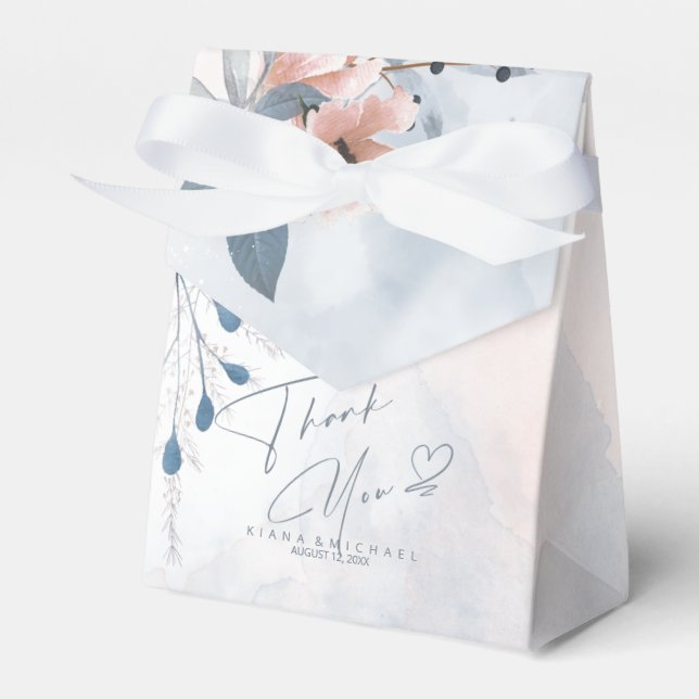 Calligraphy Floral Thank You Heart Blue ID771 Favor Boxes (Front Side)
