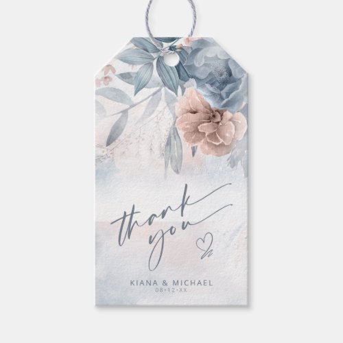 Calligraphy Floral Thank You Heart Blue ID771 Gift Tags