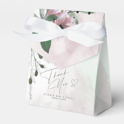 Calligraphy Floral Thank You Heart Mauve ID771 Favor Boxes