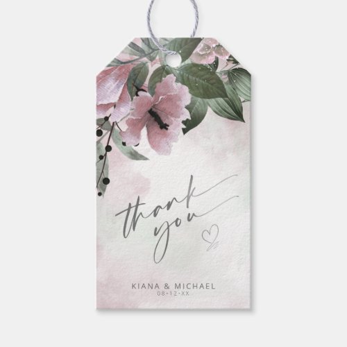 Calligraphy Floral Thank You Heart Mauve ID771 Gift Tags