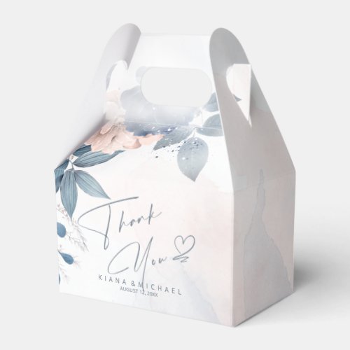 Calligraphy Floral Thank You Heart V2 Blue ID771 Favor Boxes