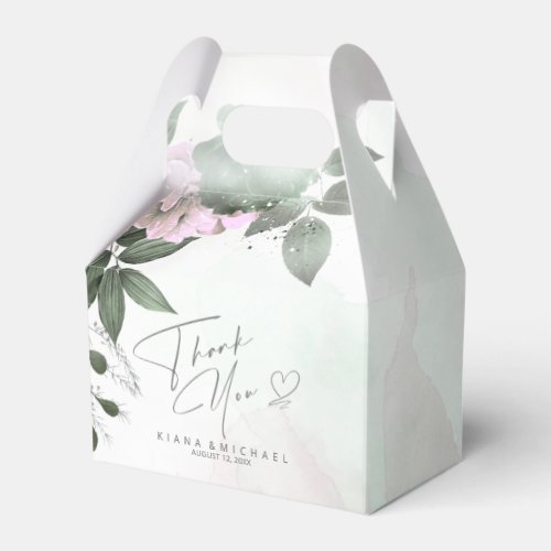 Calligraphy Floral Thank You Heart V2 Mauve ID771  Favor Boxes