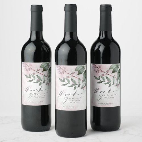Calligraphy Floral Thank You Mauve ID771 Wine Label