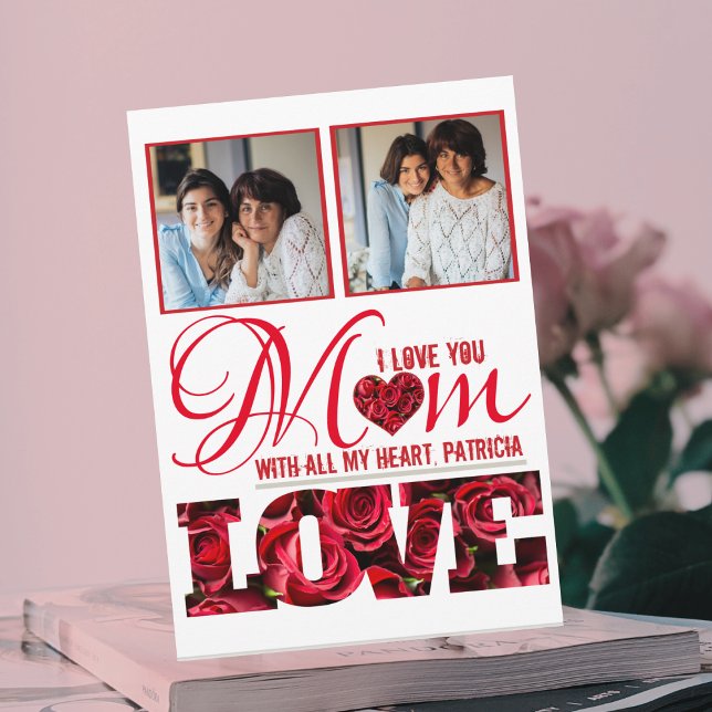 Calligraphy Floral Trendy Modern Photo Mothers Day Card (Creator Uploaded)