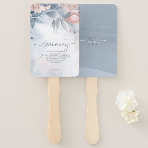 Calligraphy Floral Wedding Ceremony Blue ID771 Hand Fan
