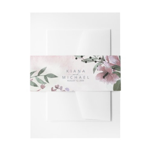 Calligraphy Floral Wedding Mauve ID771 Invitation Belly Band