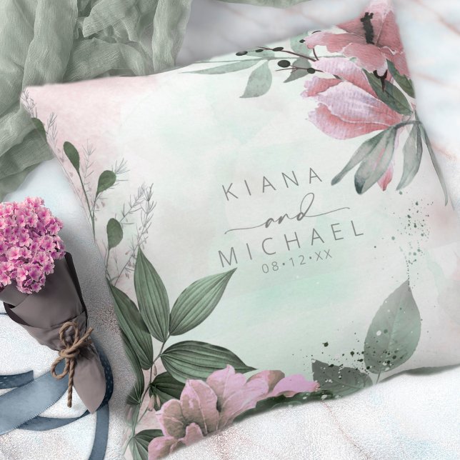 Calligraphy Floral Wedding Mauve ID771 Throw Pillow (Creator Uploaded)