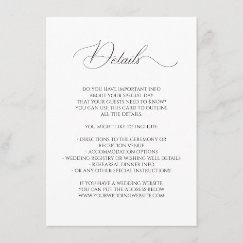 Calligraphy Font Wedding Fairy Tale Details Enclosure Card