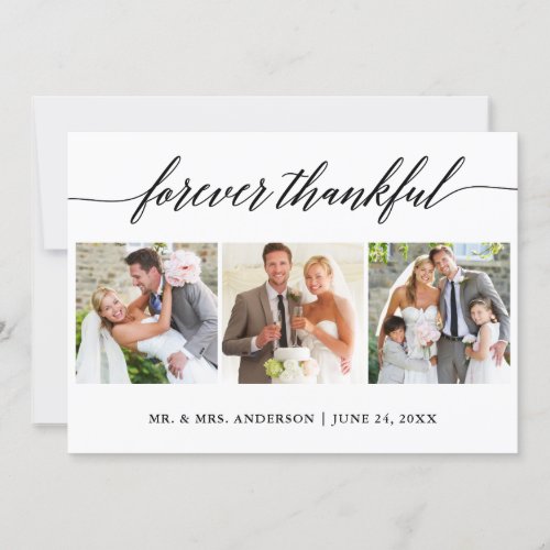 Calligraphy Forever Thankful Wedding 3 Photo Thank You Card