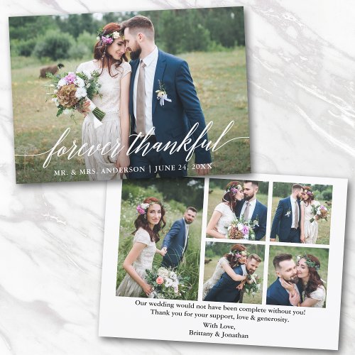 Calligraphy Forever Thankful Wedding 6 Photo Thank You Card