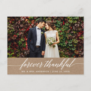 Calligraphy Forever Thankful Wedding Kraft Postcard