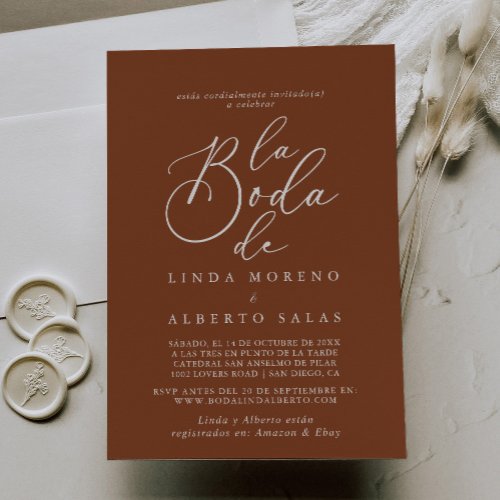 Calligraphy Formal Terracotta La Boda de Wedding Invitation