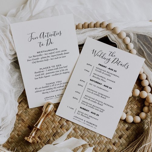 Calligraphy Formal Wedding Itinerary Card