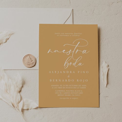 Calligraphy Formal Yellow Nuestra Boda Wedding Invitation