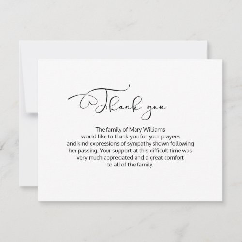 Calligraphy Funeral Thank You Note Card