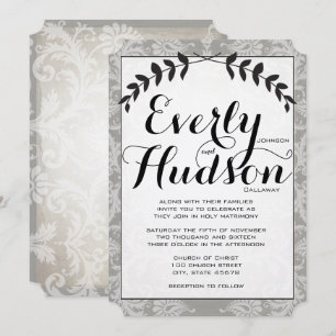 Calligraphy Garland Vintage Damask Wedding Invitation