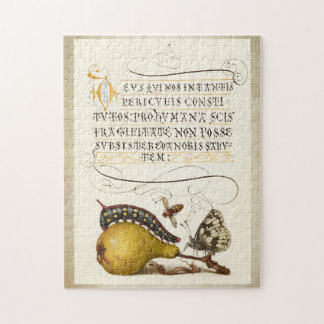 Calligraphy gilded initial vintage pear bug jigsaw puzzle