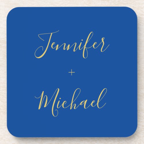 Calligraphy Gold Blue Color Custom Personal Edit Beverage Coaster