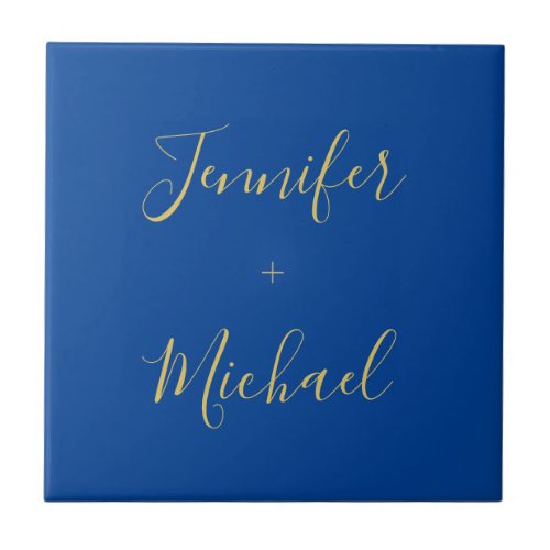 Calligraphy Gold Blue Color Custom Personal Edit Ceramic Tile