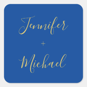 Calligraphy Gold Blue Color Custom Personal Edit Square Sticker