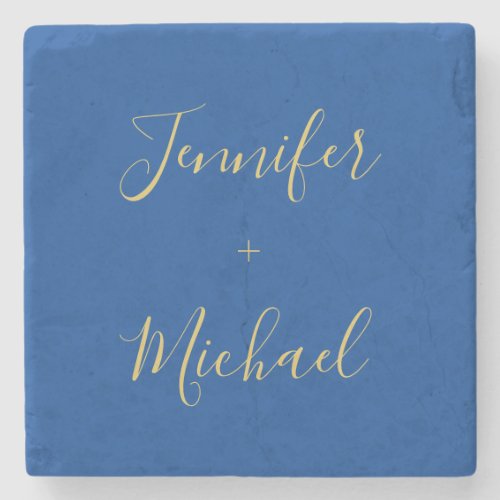 Calligraphy Gold Blue Color Custom Personal Edit Stone Coaster