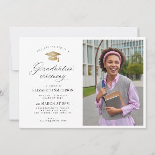 Calligraphy gold cap photo graduation ceremony invitation