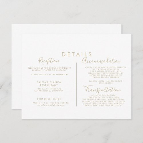 Calligraphy Gold Chic Wedding Details   Enclosure Card