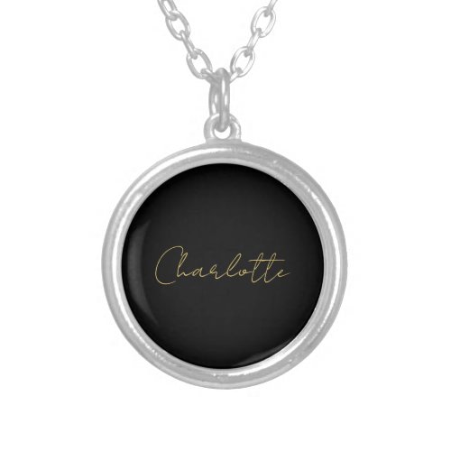 Calligraphy Gold Color Black Custom Personal Edit Silver Plated Necklace