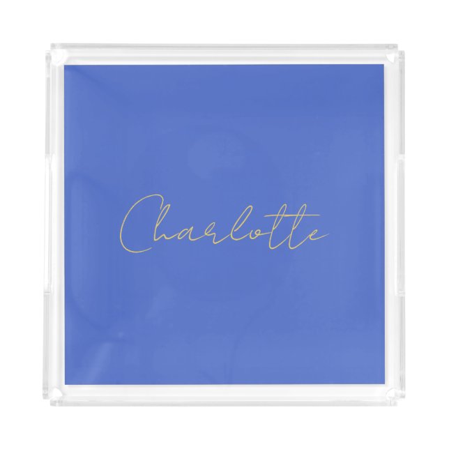 Calligraphy Gold Color Deep Royal Custom Name Acrylic Tray (Front)