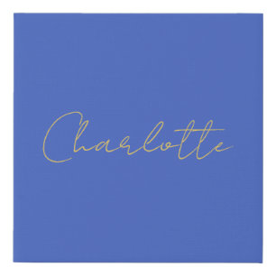 Calligraphy Gold Color Deep Royal Custom Name Faux Canvas Print