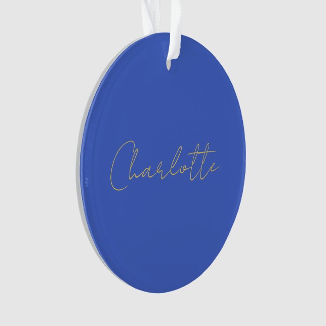 Calligraphy Gold Color Deep Royal Custom Name Ornament (Front)