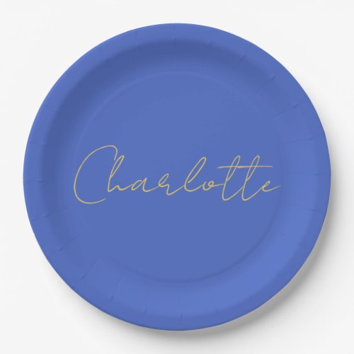 Calligraphy Gold Color Deep Royal Custom Name Paper Plates