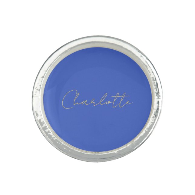 Calligraphy Gold Color Deep Royal Custom Name Ring (Front)