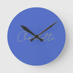 Calligraphy Gold Color Deep Royal Custom Name Round Clock