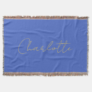 Calligraphy Gold Color Deep Royal Custom Name Throw Blanket