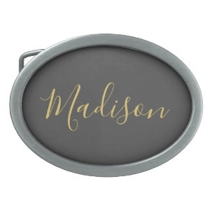 Calligraphy Gold Color Grey Custom Personal Edit Belt Buckle