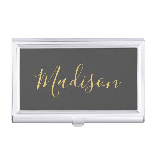 Calligraphy Gold Color Grey Custom Personal Edit Business Card Case