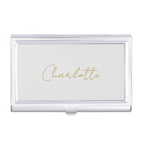 Calligraphy Gold Color Grey Custom Personal Edit Business Card Case