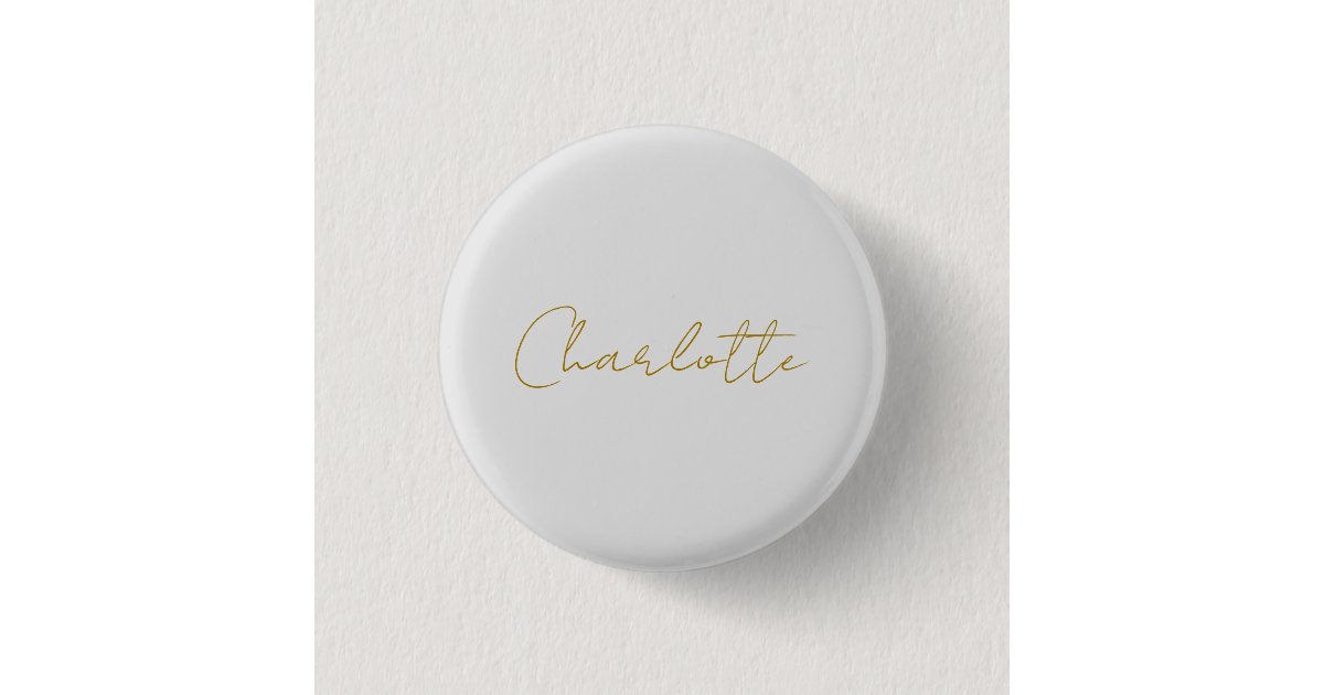 Calligraphy Gold Color Grey Custom Personal Edit Button | Zazzle