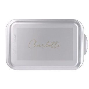 Calligraphy Gold Color Grey Custom Personal Edit Cake Pan